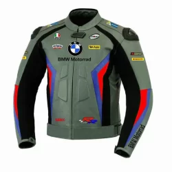 S1000RR BMW Motorrad Gray Motorcycle Racing Leather Jacket – Sleek & Durable Protection