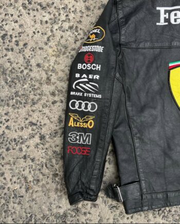 Black Ferrari Racing Leather Jacket – Vintage F1 Style - Image 2
