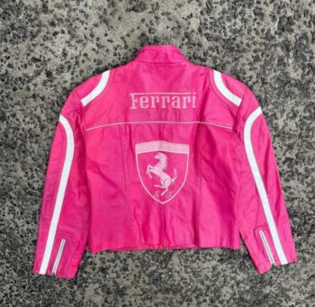 Pink Ferrari Racing Leather Jacket – Vintage F1 Style - Image 3