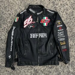 Black Ferrari Racing Leather Jacket – Vintage F1 Style