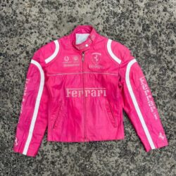 Pink Ferrari Racing Leather Jacket – Vintage F1 Style