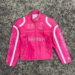 Pink Ferrari Racing Leather Jacket