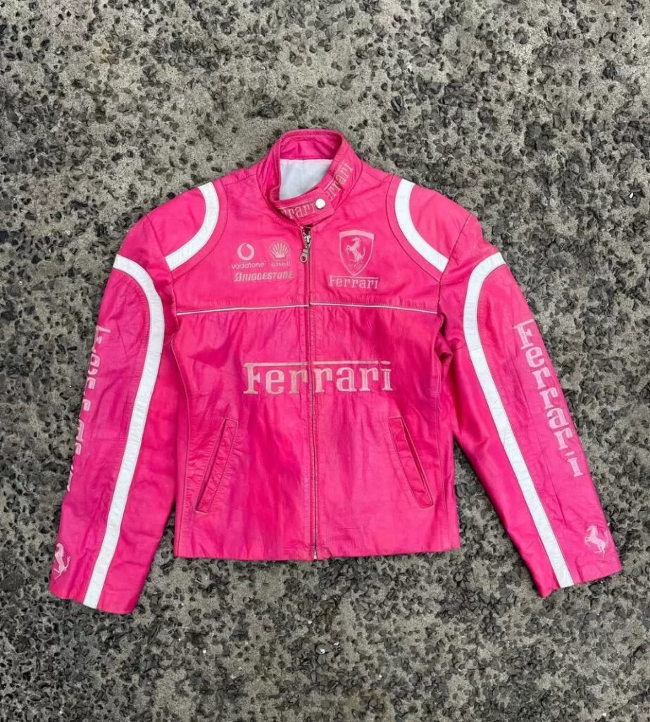 Pink Ferrari Racing Leather Jacket