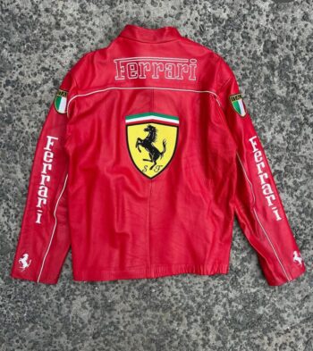 Red Ferrari Racing Leather Jacket – Vintage F1 Style - Image 4