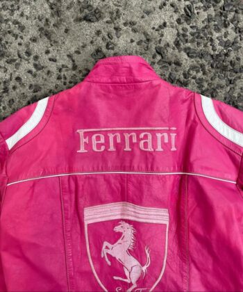 Pink Ferrari Racing Leather Jacket – Vintage F1 Style - Image 2