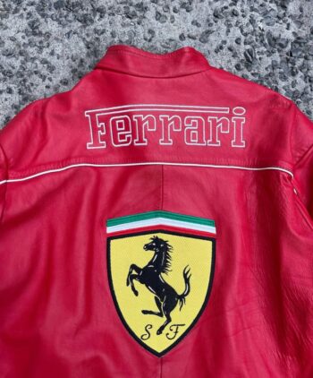 Red Ferrari Racing Leather Jacket – Vintage F1 Style - Image 3