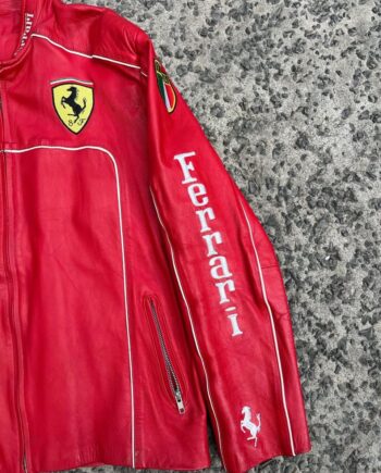 Red Ferrari Racing Leather Jacket – Vintage F1 Style - Image 2
