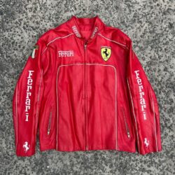 Red Ferrari Racing Leather Jacket – Vintage F1 Style