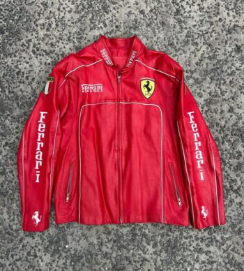 Red Ferrari Racing Leather Jacket – Vintage F1 Style