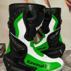 Mens Kawasaki Leather Long CE Motorbike Racing Sports Shoes Boots – Superior Protection & Comfort