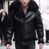 All Black B-3 Hooded Sheepskin Bomber Jacket Z203615B – Luxurious Warmth & Style