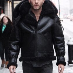 All Black B-3 Hooded Sheepskin Bomber Jacket Z203615B – Luxurious Warmth & Style