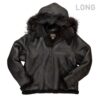 All Black B-3 Hooded Sheepskin Bomber Jacket Long Z203615BL – Extended Warmth & Classic Style - Image 4