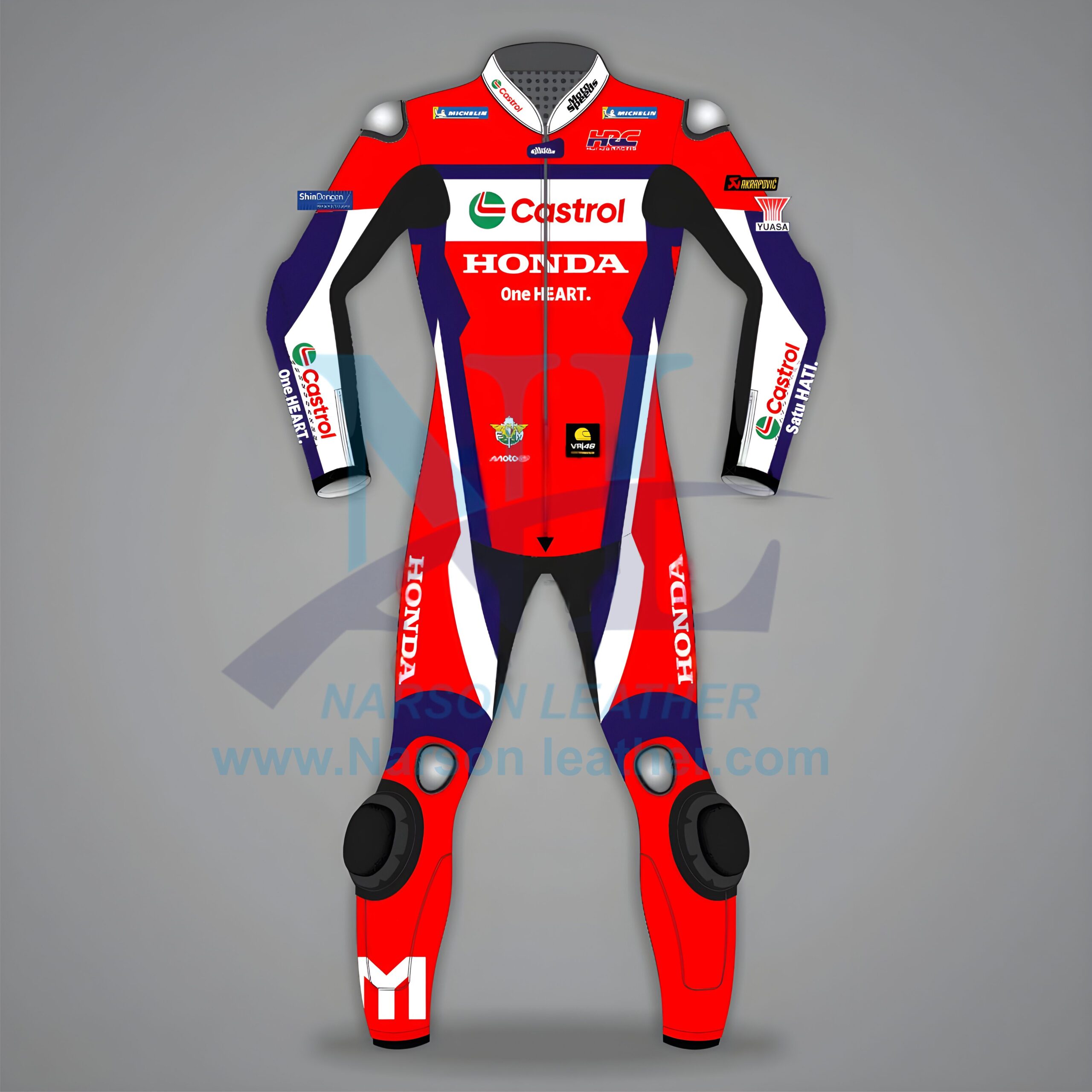 Honda HRC Castrol MotoGP Leather Racing Suit - Red, White & Blue