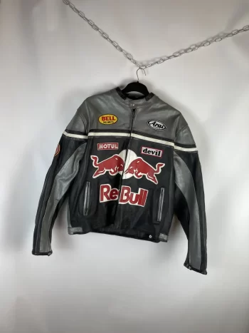 Vintage Red Bull Leather Jacket Streetwear - Iconic 90s Racing Style with Modern Edge