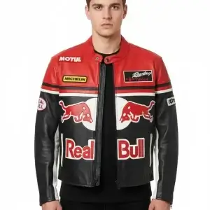RedBull X Yamaha 90s Leather Biker Jacket - Classic Racing Style