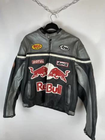 Vintage Red Bull Leather Jacket Streetwear - Iconic 90s Racing Style with Modern Edge - Image 4