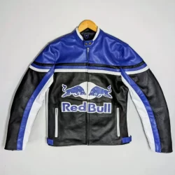 Men’s Café Racer Black & Blue Bull Racing Leather Motorcycle Jacket