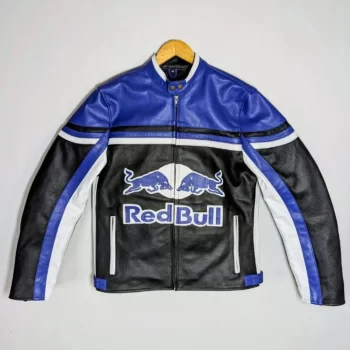 Men’s Café Racer Black & Blue Bull Racing Leather Motorcycle Jacket