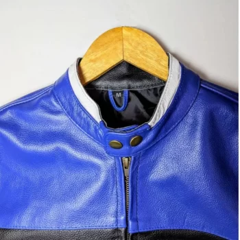 Men’s Café Racer Black & Blue Bull Racing Leather Motorcycle Jacket - Image 3