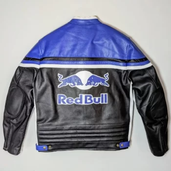 Men’s Café Racer Black & Blue Bull Racing Leather Motorcycle Jacket - Image 6