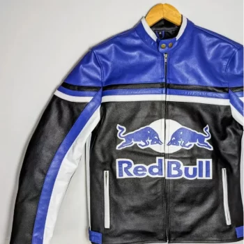 Men’s Café Racer Black & Blue Bull Racing Leather Motorcycle Jacket - Image 4