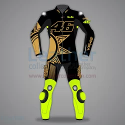 Valentino Rossi VR46 MotoGP Leather Racing Suit - Black & Neon Yellow