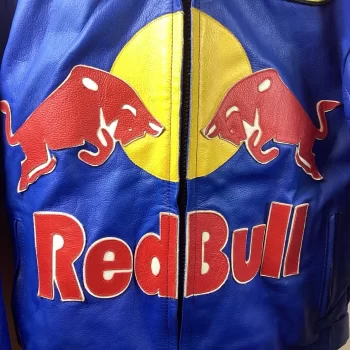 Vintage Retro Red Bull Racing Leather Biker Jacket - Image 4