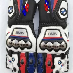 BMW S1000RR Motorcycle Leather Racing Gloves – Motorbike Riding Gloves (All Sizes)