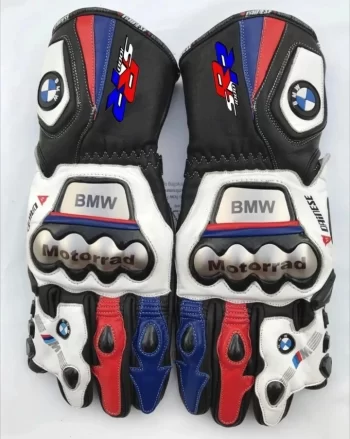 BMW S1000RR Motorcycle Leather Racing Gloves – Motorbike Riding Gloves (All Sizes)