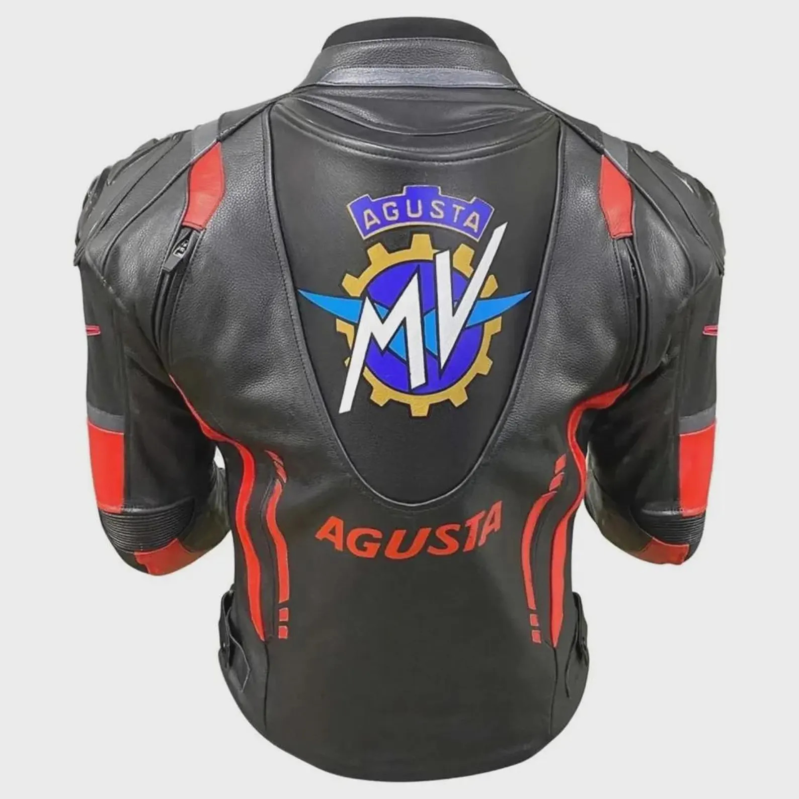 Agusta Leather Motorcycle Jacket Back View