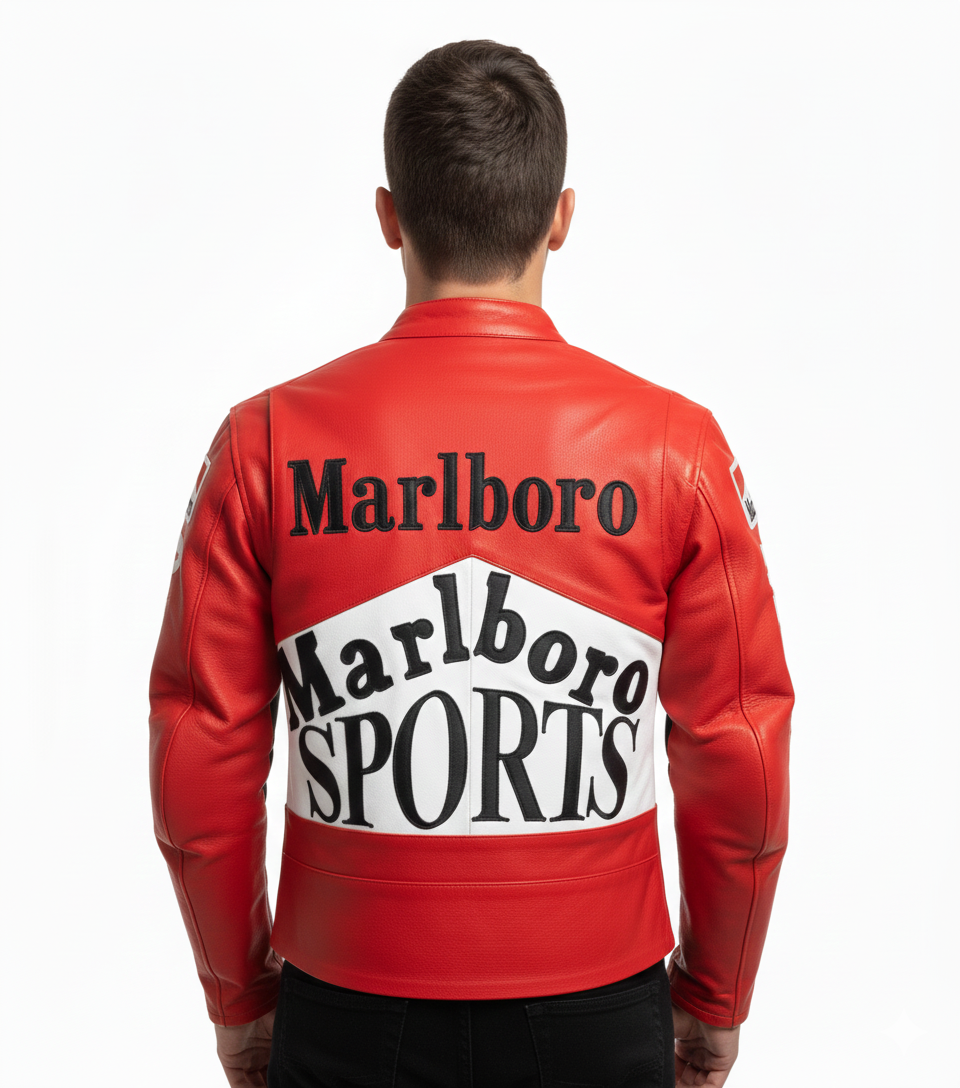 Marlboro Sports Red Leather Racing Streetwear Jacket - Image 2