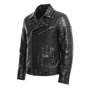 mcm black leather jacket