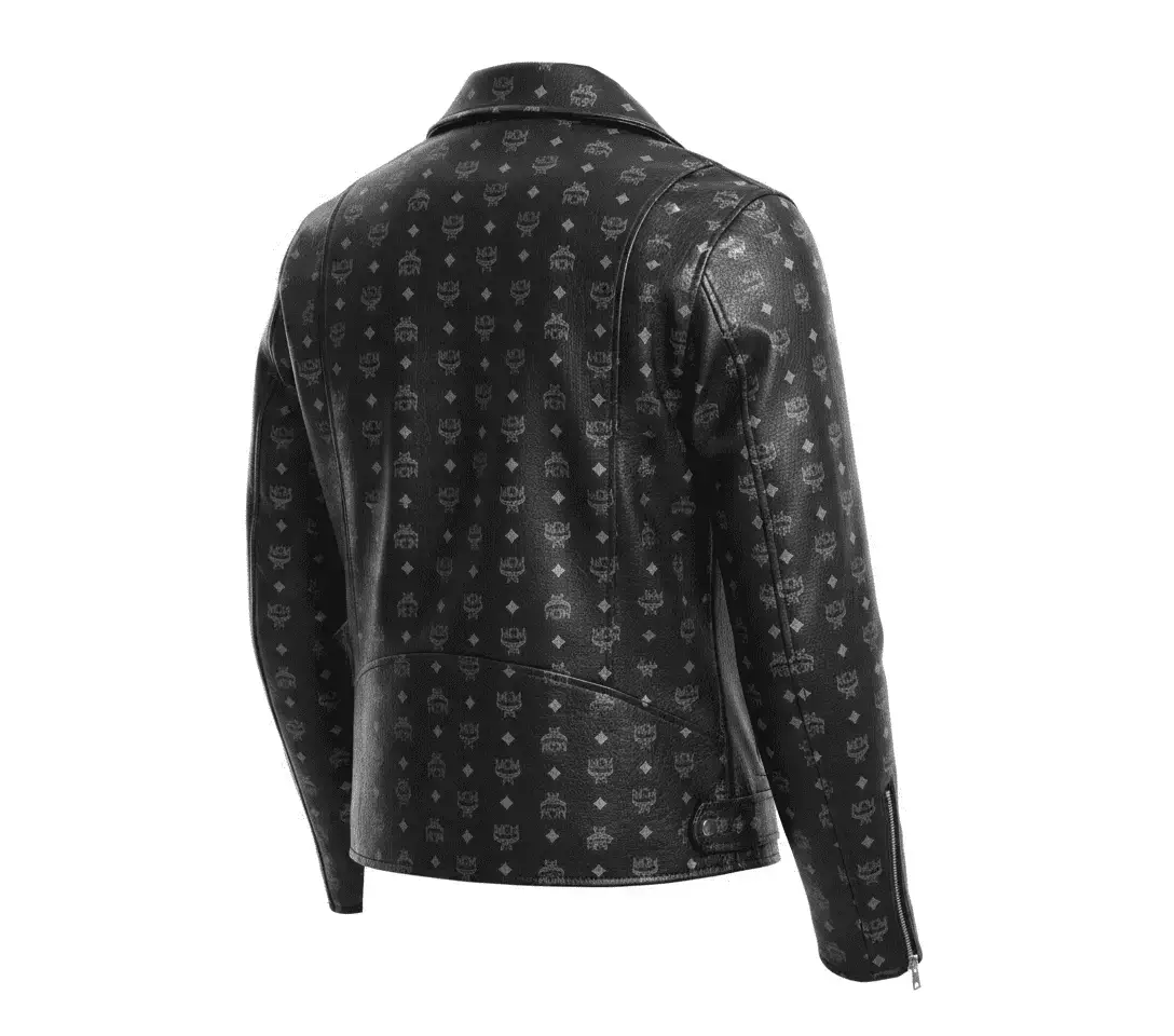 mcm black leather jacket back