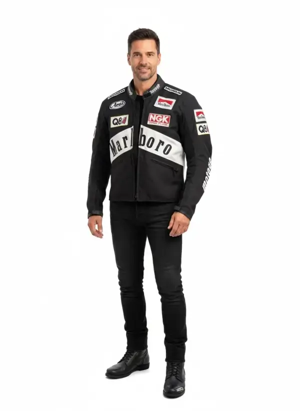 Marlboro Racing Black MotoGP Leather Motorcycle Jacket - Narson Marlboro Racing Black MotoGP Leather Motorcycle Jacket - Narson
