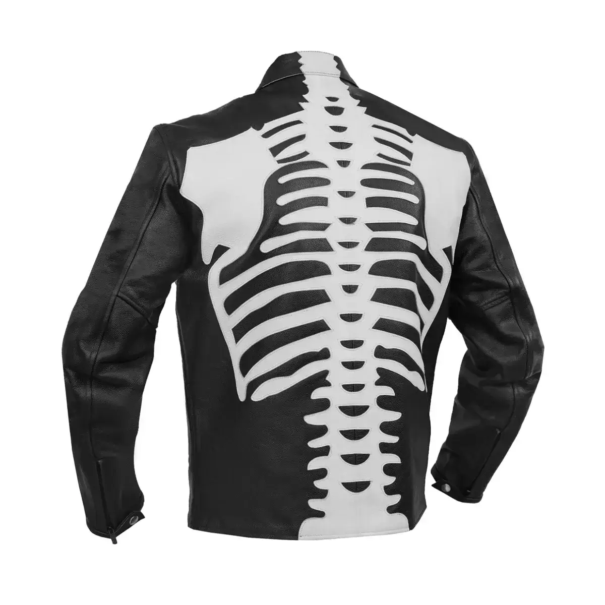 skeleton leather motorcycle jacket back view