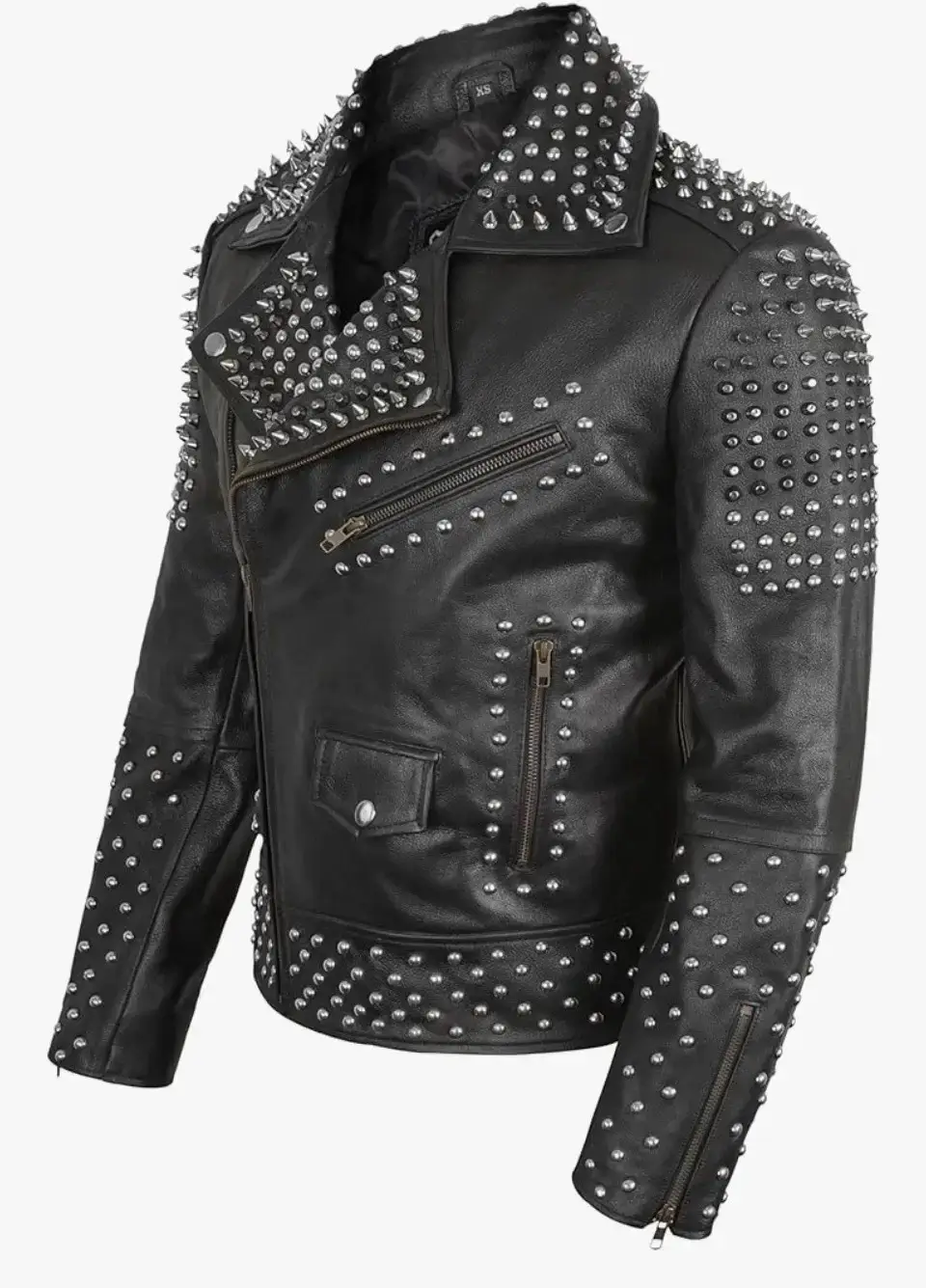 Men's Black Studded Leather Jacket - Image 3