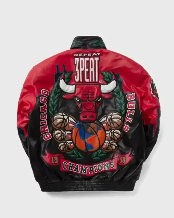 Chicago バスケットボール レザージャケット 3 Peat Chicago Bulls Leather Jacket