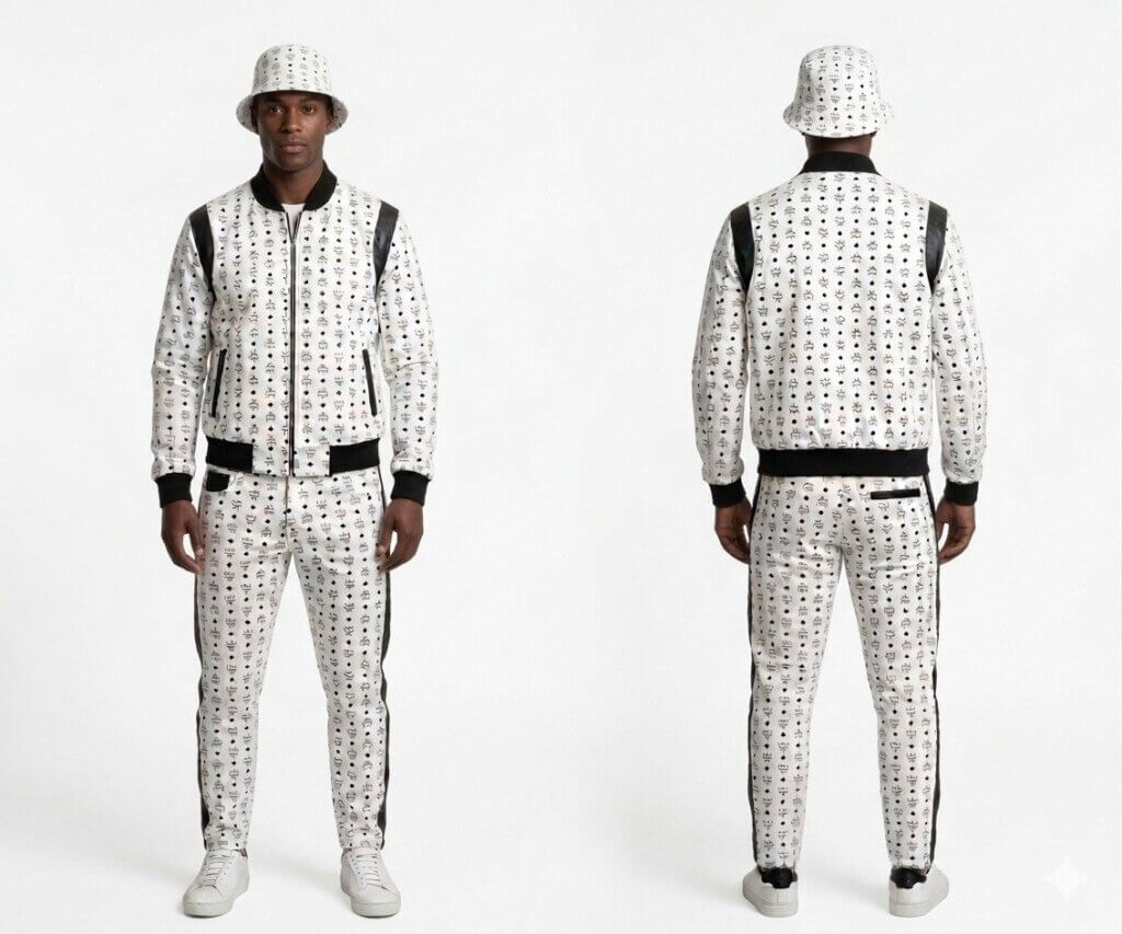 MCM White Leather Suit With Hat