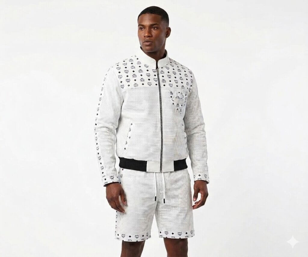 MCM White Leather Suit With Short Front
