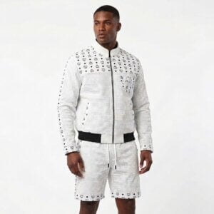 MCM White Leather Suit With Short Front