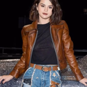 Selena Gomez Brown Leather Jacket