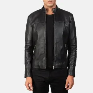 Black Cafe Racer Leather Jacket
