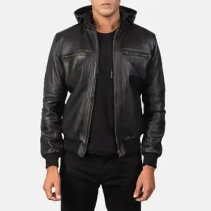 Genuine Leather Hooded Jacket