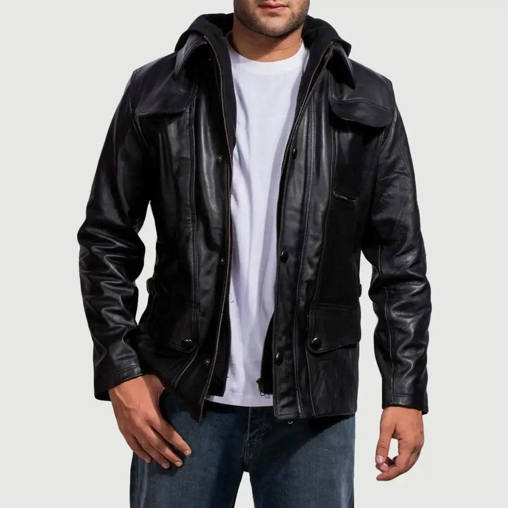 Hooded Motorcycle Leather Jacket