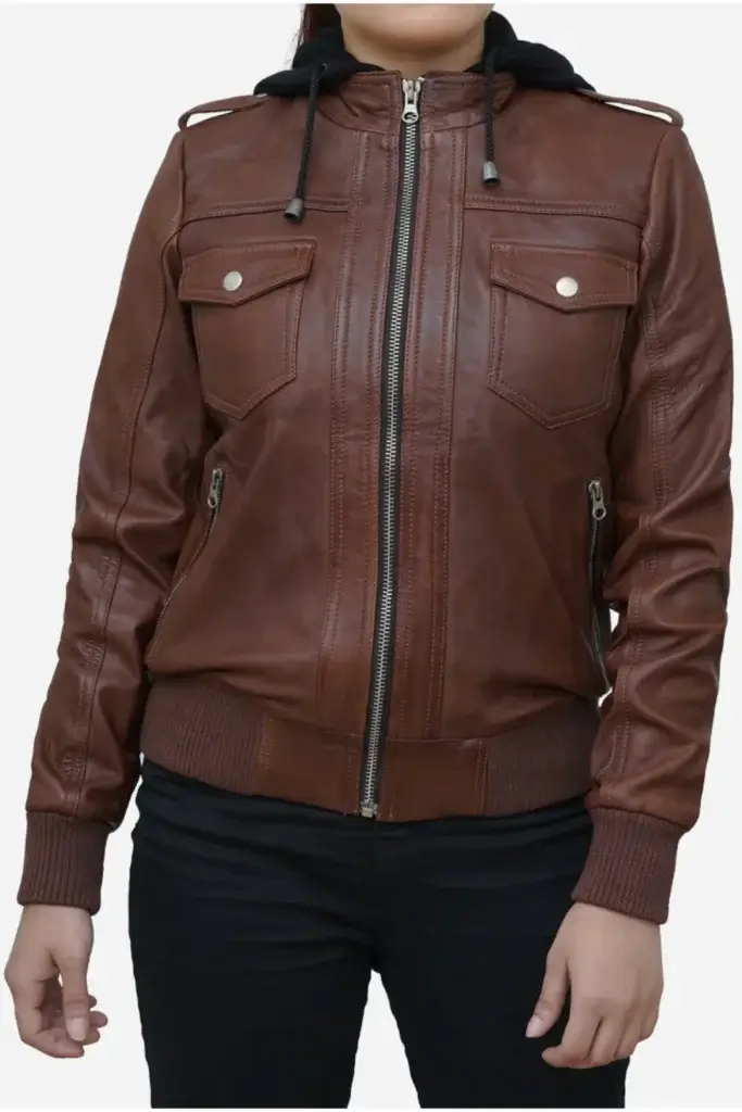 Plus Size Leather Jackets with Hood Front Side View