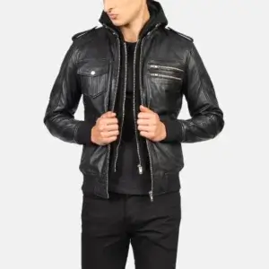Premium Black Hooded Leather Jacket
