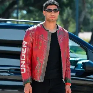 Under Armour x 424 Distressed Leather Racing Jacket worn by Hakimi