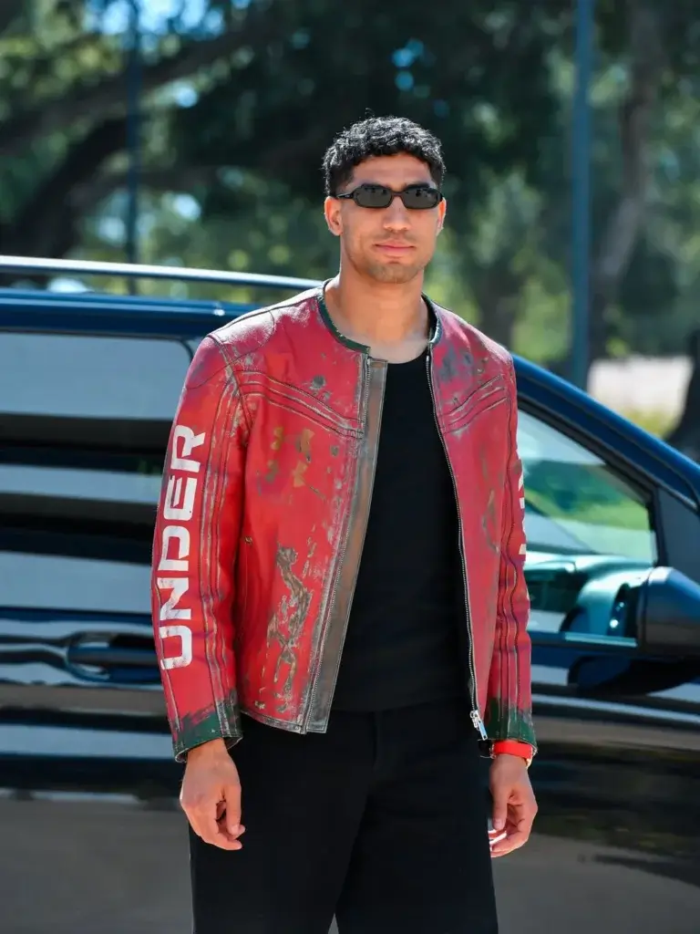Under Armour x 424 Distressed Leather Racing Jacket worn by Hakimi
