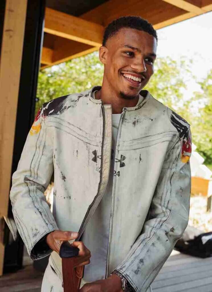 Under Armour x 424 Distressed Leather jacket model view